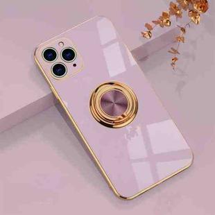 6D Electroplating Full Coverage Silicone Protective Case with Magnetic Ring Holder For iPhone 11 Pro(Light Purple)