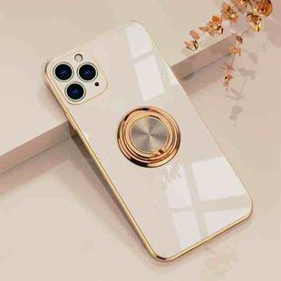 6D Electroplating Full Coverage Silicone Protective Case with Magnetic Ring Holder For iPhone 11 Pro(Light Pink)