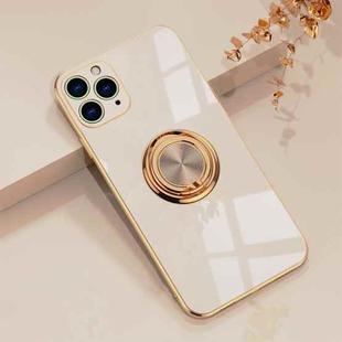 For iPhone 11 Pro Max 6D Electroplating Full Coverage Silicone Protective Case with Magnetic Ring Holder (Light Pink)