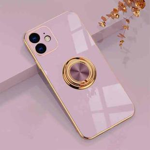 6D Electroplating Full Coverage Silicone Protective Case with Magnetic Ring Holder For iPhone 12(Light Purple)