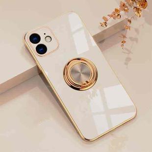 6D Electroplating Full Coverage Silicone Protective Case with Magnetic Ring Holder For iPhone 12(Light Pink)