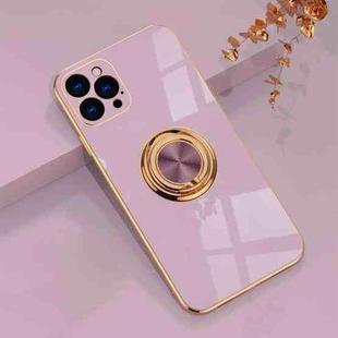 6D Electroplating Full Coverage Silicone Protective Case with Magnetic Ring Holder For iPhone 12 Pro(Light Purple)