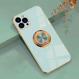 6D Electroplating Full Coverage Silicone Protective Case with Magnetic Ring Holder For iPhone 12 Pro(Light Cyan)