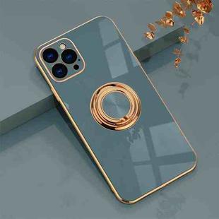 6D Electroplating Full Coverage Silicone Protective Case with Magnetic Ring Holder For iPhone 12 Pro(Grey)