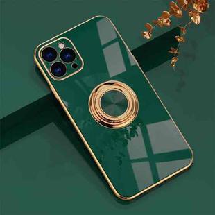 6D Electroplating Full Coverage Silicone Protective Case with Magnetic Ring Holder For iPhone 12 Pro(Dark Green)