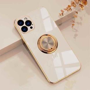 6D Electroplating Full Coverage Silicone Protective Case with Magnetic Ring Holder For iPhone 12 Pro(Light Pink)