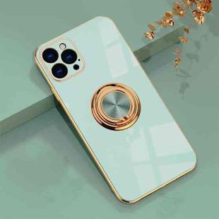 6D Electroplating Full Coverage Silicone Protective Case with Magnetic Ring Holder For iPhone 12 Pro Max(Light Cyan)