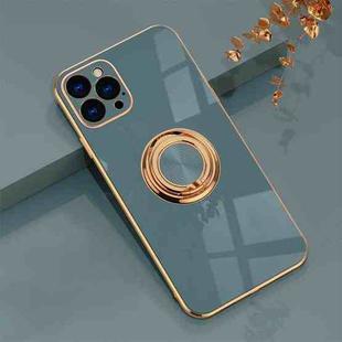 6D Electroplating Full Coverage Silicone Protective Case with Magnetic Ring Holder For iPhone 12 Pro Max(Grey)