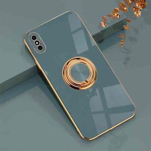 6D Electroplating Full Coverage Silicone Protective Case with Magnetic Ring Holder For iPhone XS / X(Grey)