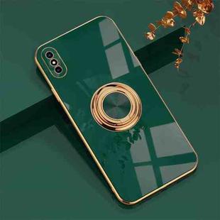 6D Electroplating Full Coverage Silicone Protective Case with Magnetic Ring Holder For iPhone XS / X(Dark Green)