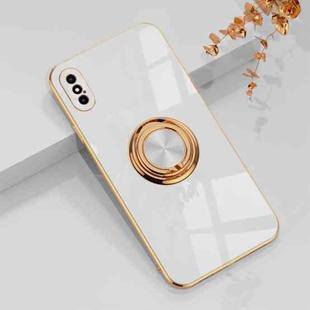 6D Electroplating Full Coverage Silicone Protective Case with Magnetic Ring Holder For iPhone XS / X(White)