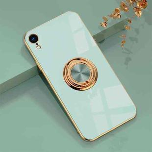 6D Electroplating Full Coverage Silicone Protective Case with Magnetic Ring Holder For iPhone XR(Light Cyan)