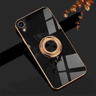 6D Electroplating Full Coverage Silicone Protective Case with Magnetic Ring Holder For iPhone XR(Black)