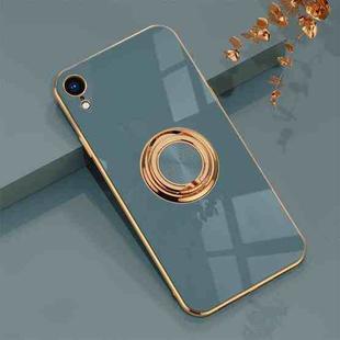 6D Electroplating Full Coverage Silicone Protective Case with Magnetic Ring Holder For iPhone XR(Grey)