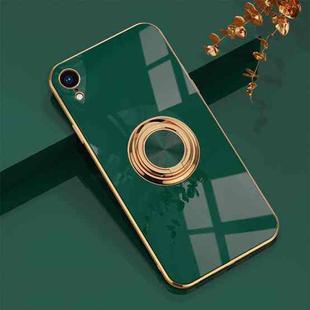 6D Electroplating Full Coverage Silicone Protective Case with Magnetic Ring Holder For iPhone XR(Dark Green)