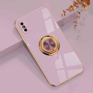 6D Electroplating Full Coverage Silicone Protective Case with Magnetic Ring Holder For iPhone XS Max(Light Purple)