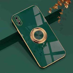 6D Electroplating Full Coverage Silicone Protective Case with Magnetic Ring Holder For iPhone XS Max(Dark Green)