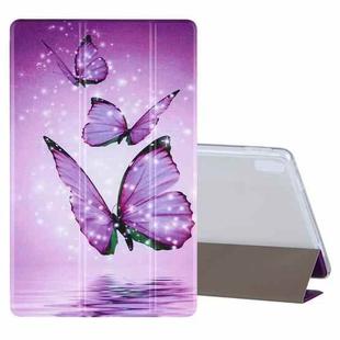 For Lenovo Tab P11 (TB-J606F) Coloured Drawing Pattern Horizontal Flip Leather Case with Three-folding Holder(Purple Butterflies)