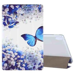 For Lenovo Tab P11 (TB-J606F) Coloured Drawing Pattern Horizontal Flip Leather Case with Three-folding Holder(Blue Butterflies)