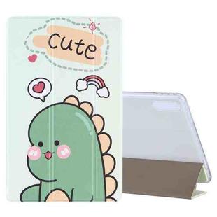 For Lenovo Tab P11 Pro (TB-XJ706F) Coloured Drawing Pattern Horizontal Flip Leather Case with Three-folding Holder(Green Dinosaur)