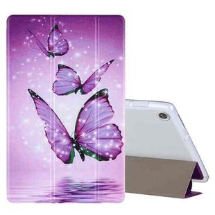 For Lenovo Tab M10 HD Gen 2 (TB-X306F) Coloured Drawing Pattern Horizontal Flip Leather Case with Three-folding Holder(Purple Butterflies)