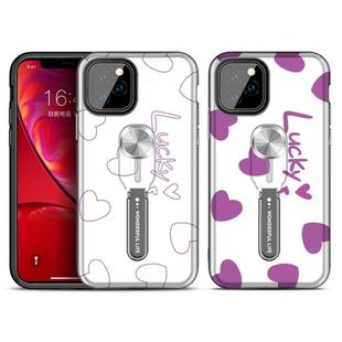 For iPhone 11 Pro Purple Series UV light Color Changing Protective Case with Ring Bracket(Heart)