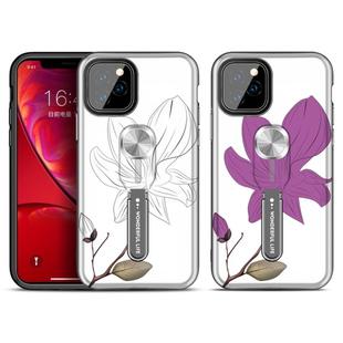 For iPhone 11 Pro Purple Series UV light Color Changing Protective Case with Ring Bracket(Big Flower)
