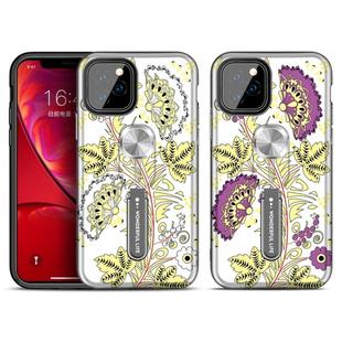 For iPhone 11 Pro Purple Series UV light Color Changing Protective Case with Ring Bracket(Butterfly Leaves)