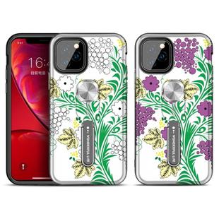 For iPhone 11 Pro Purple Series UV light Color Changing Protective Case with Ring Bracket(Grape Leaves)