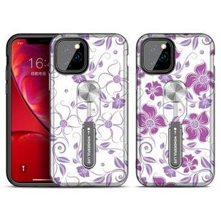 For iPhone 11 Purple Series UV light Color Changing Protective Case with Ring Bracket(Small Flowers)