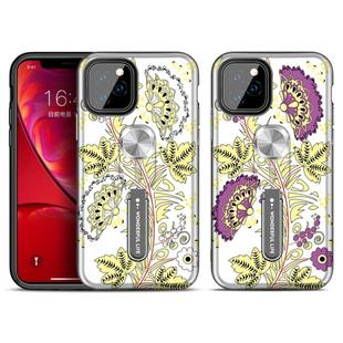 For iPhone 11 Purple Series UV light Color Changing Protective Case with Ring Bracket(Butterfly Leaves)