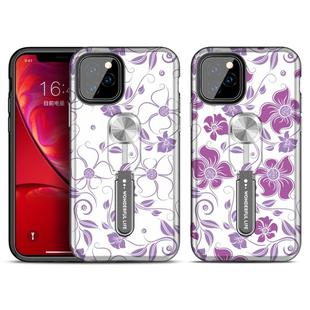 For iPhone 11 Pro Max Purple Series UV light Color Changing Protective Case with Ring Bracket(Small Flowers)