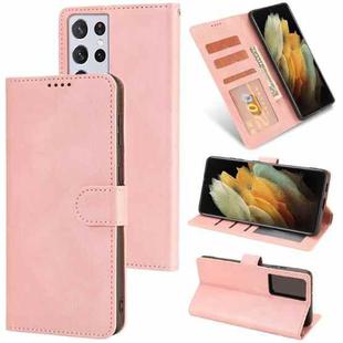 For Samsung Galaxy S21 Ultra 5G Fantasy Classic Skin-feel Calfskin Texture Magnetic Buckle Horizontal Flip PU Leather Case with Holder & Card Slot & Wallet(Pink)