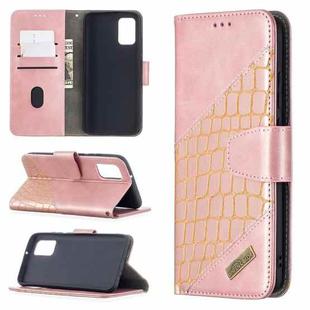 For Samsung Galaxy A02s (EU Version) Matching Color Crocodile Texture Horizontal Flip PU Leather Case with Wallet & Holder & Card Slots(Rose Gold)