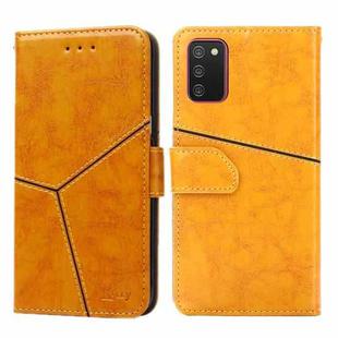 For Samsung Galaxy A02s(EU Version) Geometric Stitching Horizontal Flip TPU + PU Leather Case with Holder & Card Slots & Wallet(Yellow)