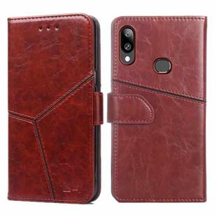 For Samsung Galaxy A10s Geometric Stitching Horizontal Flip TPU + PU Leather Case with Holder & Card Slots & Wallet(Dark Brown)
