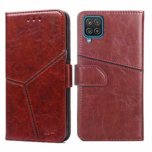 For Samsung Galaxy A12 Geometric Stitching Horizontal Flip TPU + PU Leather Case with Holder & Card Slots & Wallet(Dark Brown)