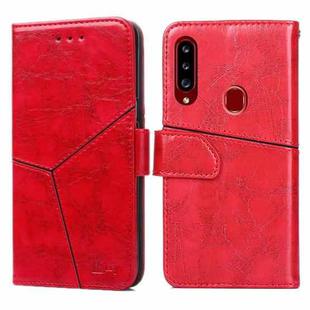 For Samsung Galaxy A20s Geometric Stitching Horizontal Flip TPU + PU Leather Case with Holder & Card Slots & Wallet(Red)