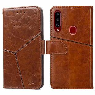 For Samsung Galaxy A20s Geometric Stitching Horizontal Flip TPU + PU Leather Case with Holder & Card Slots & Wallet(Light Brown)