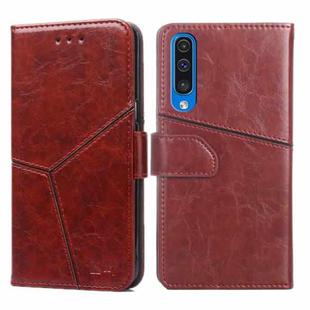 For Samsung Galaxy A50 Geometric Stitching Horizontal Flip TPU + PU Leather Case with Holder & Card Slots & Wallet(Dark Brown)