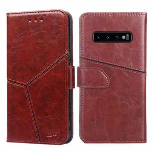 For Samsung Galaxy S10+ Geometric Stitching Horizontal Flip TPU + PU Leather Case with Holder & Card Slots & Wallet(Dark Brown)