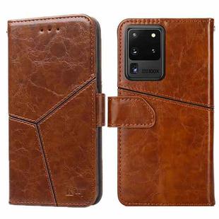 For Samsung Galaxy S20 Ultra Geometric Stitching Horizontal Flip TPU + PU Leather Case with Holder & Card Slots & Wallet(Light Brown)
