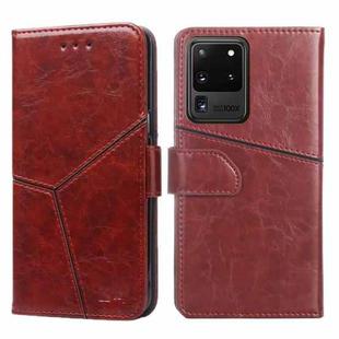For Samsung Galaxy S20 Ultra Geometric Stitching Horizontal Flip TPU + PU Leather Case with Holder & Card Slots & Wallet(Dark Brown)