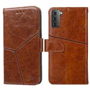 For Samsung Galaxy S21 5G Geometric Stitching Horizontal Flip TPU + PU Leather Case with Holder & Card Slots & Wallet(Light Brown)