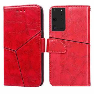 For Samsung Galaxy S21 Ultra 5G Geometric Stitching Horizontal Flip TPU + PU Leather Case with Holder & Card Slots & Wallet(Red)