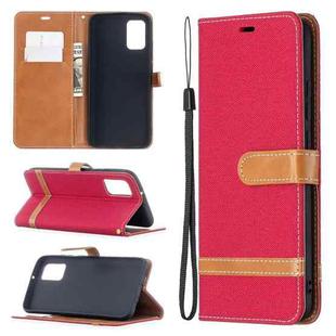 For Samsung Galaxy A02s (EU Version) Color Matching Denim Texture Horizontal Flip Leather Case with Holder & Card Slots & Wallet & Lanyard(Red)