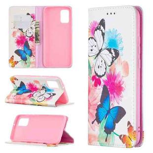 For Samsung Galaxy A02s (EU Version) Colored Drawing Pattern Invisible Magnetic Horizontal Flip PU Leather Case with Holder & Card Slots & Wallet(Two Butterflies)