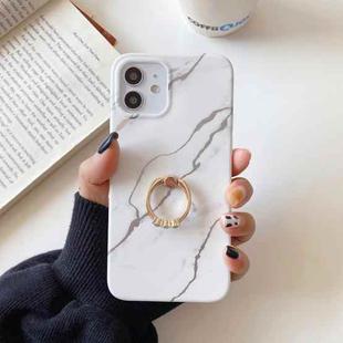 For iPhone 12 mini Frosted Laser TPU Protective Case with Ring Holder (White)