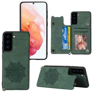 For Samsung Galaxy S21+ 5G Mandala Embossed PU + TPU Case with Holder & Card Slots & Photo Frame & Strap(Green)