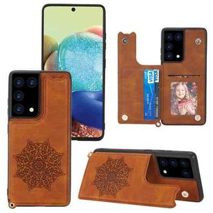 For Samsung Galaxy S21 Ultra 5G Mandala Embossed PU + TPU Case with Holder & Card Slots & Photo Frame & Strap(Brown)